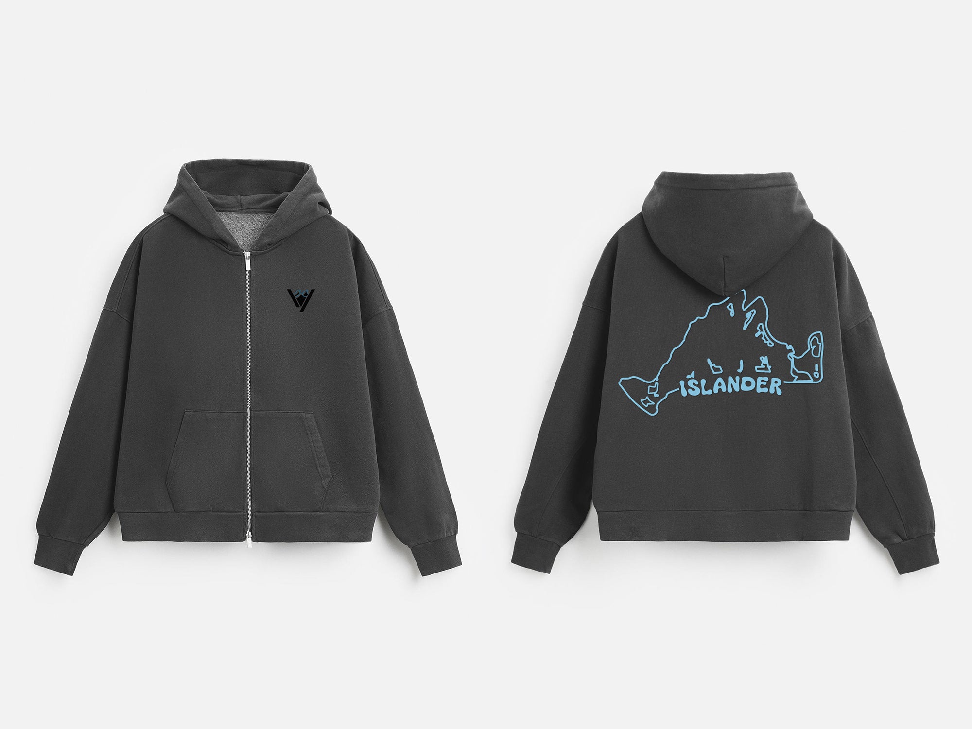 GREY ISLANDER ZIPPED HOODIE